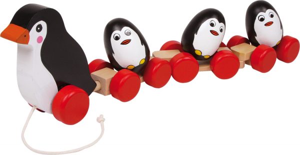 ťahacia drevená hračka na šnúrke - rodinka tučniakov