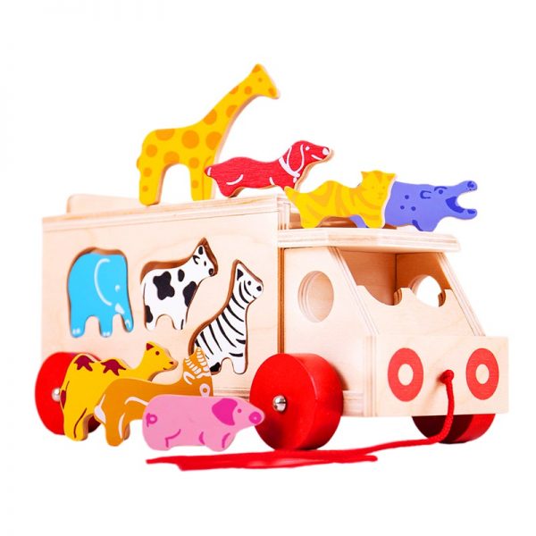 Drevené auto so zvieratkami Bigjigs Toys