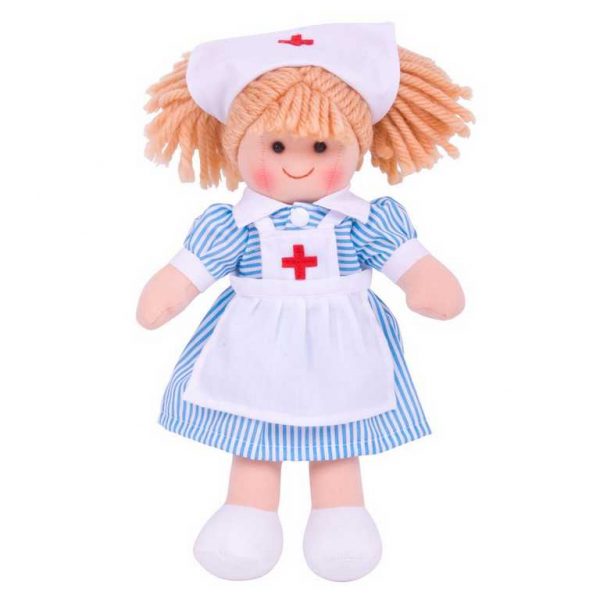 Látková bábika Zdravotná sestrička Nancy 28 cm Bigjigs Toys